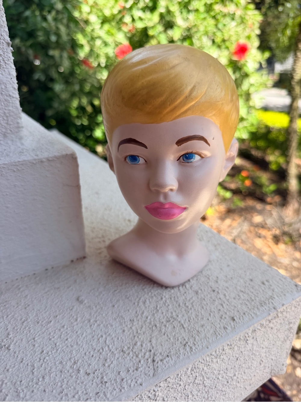 Vintage 1972 Ceramic Lady Head Bust Pixie Cut Blue Eyes Mid Century Retro Decor